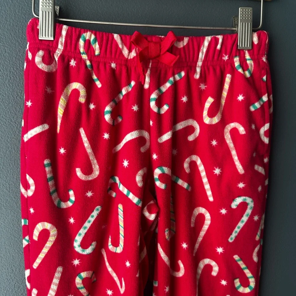 🩷 OLD NAVY girls pajama pants size 8 youth hot pink candy canes fleece pjs EUC